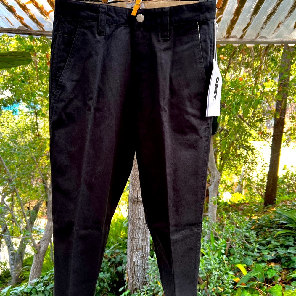 Dark Black OBEY Hard Work Pants, denim carpenter cut size 29